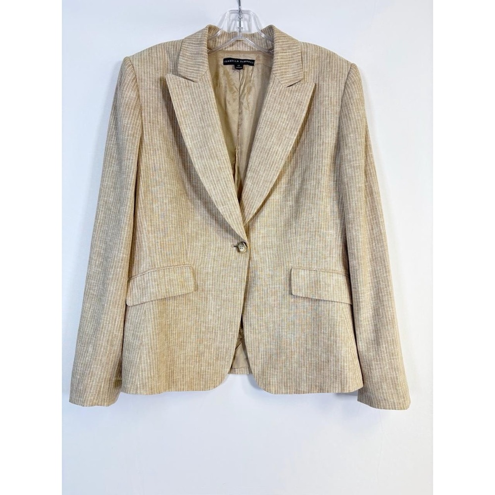 Isabella DeMarco Linen Blend Women's Blazer Jacket Sz 12 Beige Career Casual